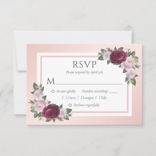 Bourgondië en Blush Bloemen Bruiloft RSVP Kaarten Kaartje (Voorkant)