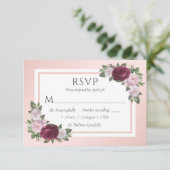 Bourgondië en Blush Bloemen Bruiloft RSVP Kaarten Kaartje (Staand voorkant)