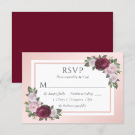 Bourgondië en Blush Bloemen Bruiloft RSVP Kaarten Kaartje