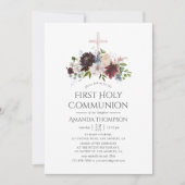 Bourgondië en Blush Bloemen Eerste Heilige Communi Kaart (Voorkant)