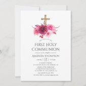Bourgondië en Blush Bloemen Eerste Heilige Communi Kaart (Voorkant)
