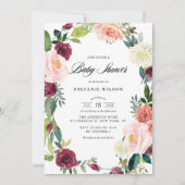 Bourgondië en Blush Bloemen Krans Herfst Baby show Kaart (Voorkant)