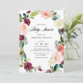 Bourgondië en Blush Bloemen Krans Herfst Baby show Kaart (Staand voorkant)