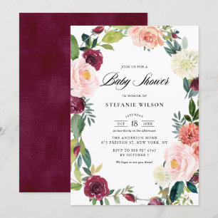 Bourgondië en Blush Bloemen Krans Herfst Baby show Kaart