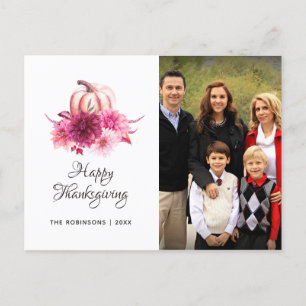 Bourgondië en Blush Bloemen Thanksgiving foto Feestdagenkaart