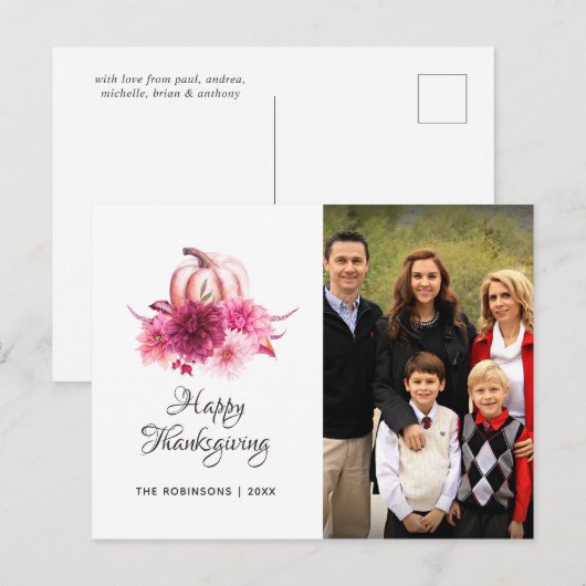 Bourgondië en Blush bloemendankzegging foto Feestdagenkaart (Voorkant / Achterkant)