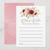 Bourgondië en Blush Boho Baby shower Moeder Advies (Voorkant / Achterkant)