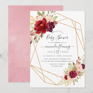 Bourgondië en Blush Boho Geometrische Baby Shower Kaart