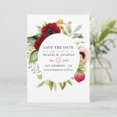 Bourgondië en Blush Boho Waterverf Bloemenbruiloft Save The Date (Staand voorkant)