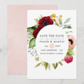 Bourgondië en Blush Boho Waterverf Bloemenbruiloft Save The Date (Voorkant / Achterkant)