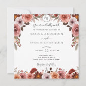 Bourgondië en Blush, Elegante bloemenbruiloft Kaart (Voorkant)