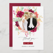 Bourgondië en Blush Eucalyptus Floral bruiloft fot Bedankkaart (Voorkant / Achterkant)