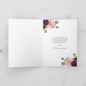 Bourgondië en Blush Floral bruiloft foto dank u Bedankkaart (Binnen)