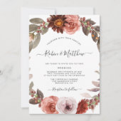 Bourgondië en Blush Floral krans bruiloft Kaart (Voorkant)