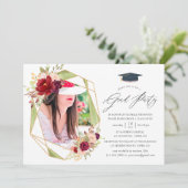 Bourgondië en Blush Geometrische Afstudeerfeest Kaart (Staand voorkant)