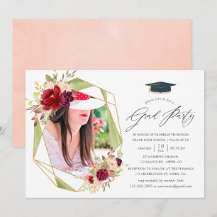 Bourgondië en Blush Geometrische Afstudeerfeest Kaart