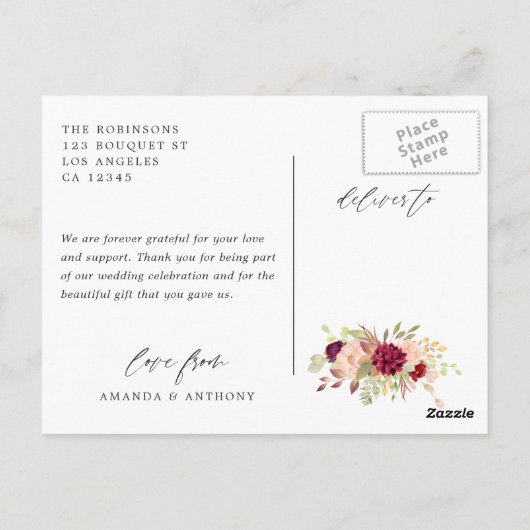 Bourgondië en Blush Geometrische Bruiloft Dank u Briefkaart (Achterkant)