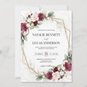 Bourgondië en Blush Geometrische bruiloft uitnodig Kaart (Voorkant)