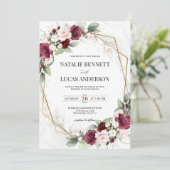 Bourgondië en Blush Geometrische bruiloft uitnodig Kaart (Staand voorkant)
