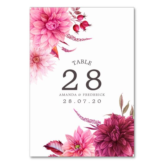 Bourgondië en Blush herfst Trouwtafel Nummer Kaart (Voorkant)