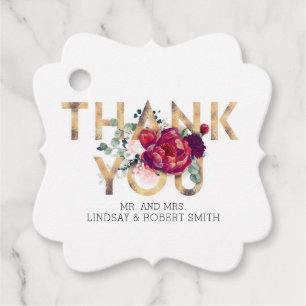 Bourgondië en Blush Pink Floral Dank u Bedankjes Labels
