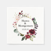 Bourgondië en Blush Roos bruiloft Cocktail servett Servet (Voorkant)