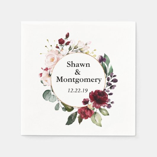 Bourgondië en Blush Roos bruiloft Cocktail servett Servet (Voorkant)