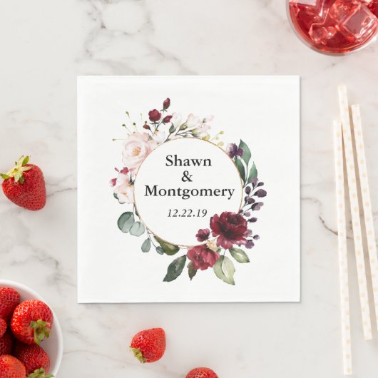 Bourgondië en Blush Roos bruiloft Luncheon servett Servet (Insitu)