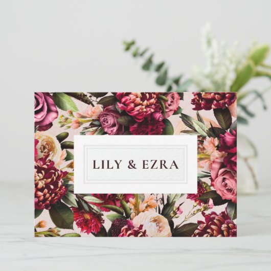 Bourgondië en Blush Rose Save The Date (Staand voorkant)