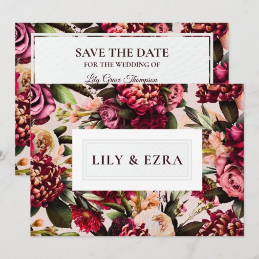 Bourgondië en Blush Rose Save The Date (Voorkant / Achterkant)