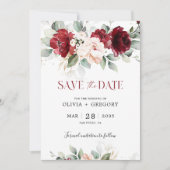 Bourgondië en Blush Roze Bloem Save The Date (Voorkant)