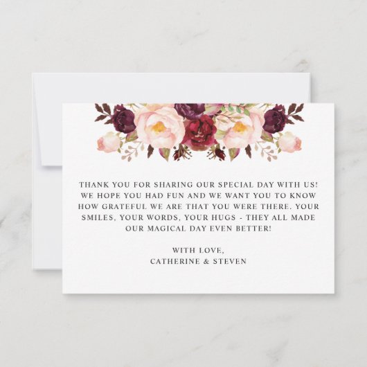 Bourgondië en Blush Roze Bloemen Botanische Bruilo Bedankkaart (Achterkant)