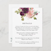 Bourgondië en Blush Roze Bloemen Bruiloft Details Informatiekaartje (Voorkant / Achterkant)