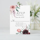 Bourgondië en Blush Roze Bloemen Bruiloft RSVP (Staand voorkant)