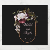 Bourgondië en Blush Roze Bloemen op Zwart Likeurfles Etiket (Enkel label)