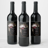 Bourgondië en Blush Roze Bloemen op Zwart Wijn Etiket (Flessen)