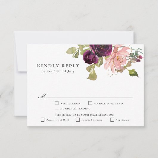 Bourgondië en Blush Roze Bloemen RSVP met Enbomen (Voorkant)