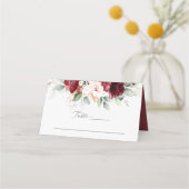 Bourgondië en Blush Roze Bloemen Trouwplaats Kaart Plaatskaartje (Voorkant)