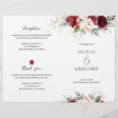 Bourgondië en Blush Roze Bloemen Trouwprogramma (Voorkant)