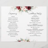 Bourgondië en Blush Roze Bloemen Trouwprogramma (Achterkant)