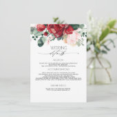 Bourgondië en Blush Roze Bruiloft Informatie Gast Informatiekaartje (Staand voorkant)