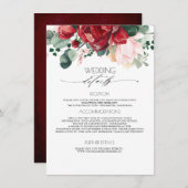 Bourgondië en Blush Roze Bruiloft Informatie Gast Informatiekaartje (Voorkant / Achterkant)