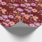 Bourgondië en Blush Roze Vintage Bloemmotief Cadeaupapier (Hoek)