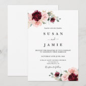 Bourgondië en blush waterverf bloemenbruiloft kaart (Voorkant / Achterkant)