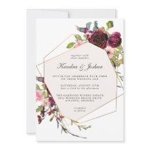 Bourgondië en Blush Waterverf Boho Bloemen Bruilof