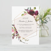 Bourgondië en Blush Waterverf Boho Bloemen Bruilof Kaart (Staand voorkant)