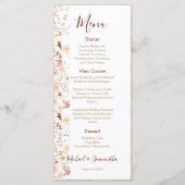 Bourgondië en Blush Wilde Bloemen Bruiloft Menu (Voorkant)