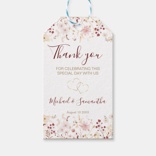 Bourgondië en Blush Wildflower bruiloft Cadeaulabel (Voorkant)