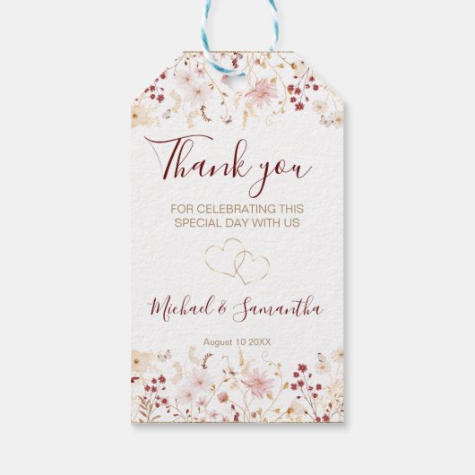 Bourgondië en Blush Wildflower bruiloft Cadeaulabel (Achterkant)