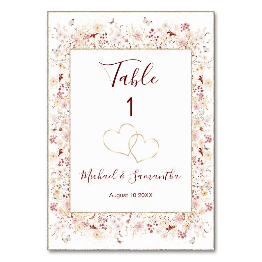 Bourgondië en Blush Wildflower bruiloft Kaart (Voorkant)